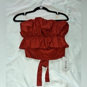 SHEIN X Rust Red Ruffle Crop Top